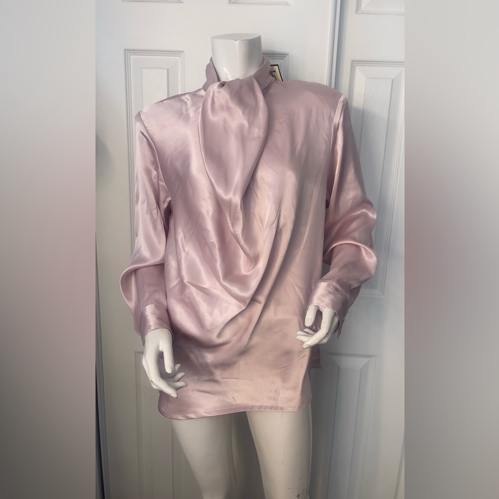 Silky Tie-Neck Blouse - Light Pink